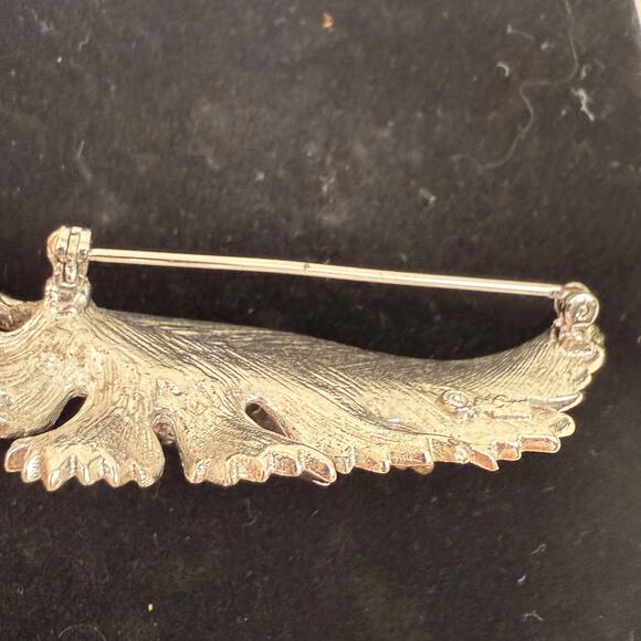 Vintage Estate Silver Tone Folded Leaf Brooch Textured Finish Pin Closure - Picture 2 of 16